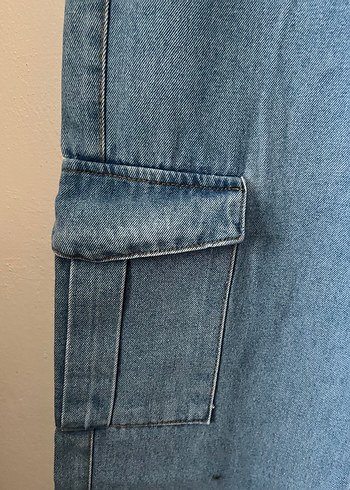 42 Beden Kadın Mavi Kargo Cepli Denim Pantolon