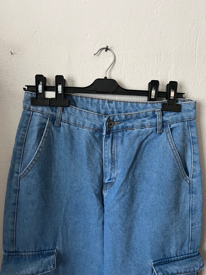 Kadın Mavi Kargo Cepli Denim Pantolon - Görsel 3