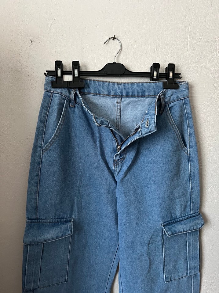 Kadın Mavi Kargo Cepli Denim Pantolon - Görsel 4