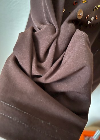 Kahverengi Payetli Vintage Bluz - Görsel 8