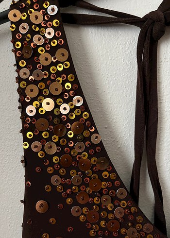 Kahverengi Payetli Vintage Bluz - Görsel 3