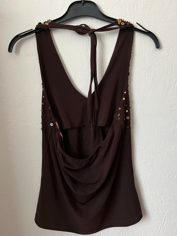 Kahverengi Payetli Vintage Bluz - Görsel 5