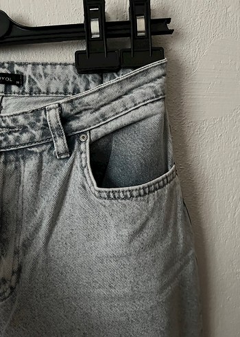 Gri Bol Kesim Kadın Kot Pantolon - Görsel 5