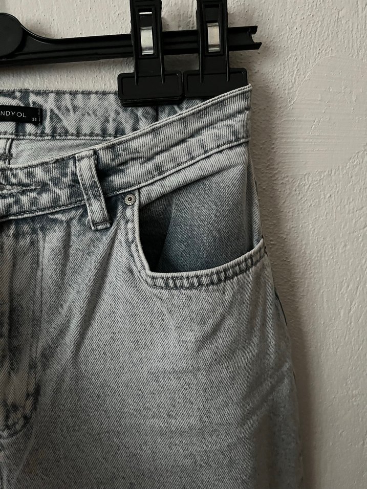 Gri Bol Kesim Kadın Kot Pantolon - Görsel 5