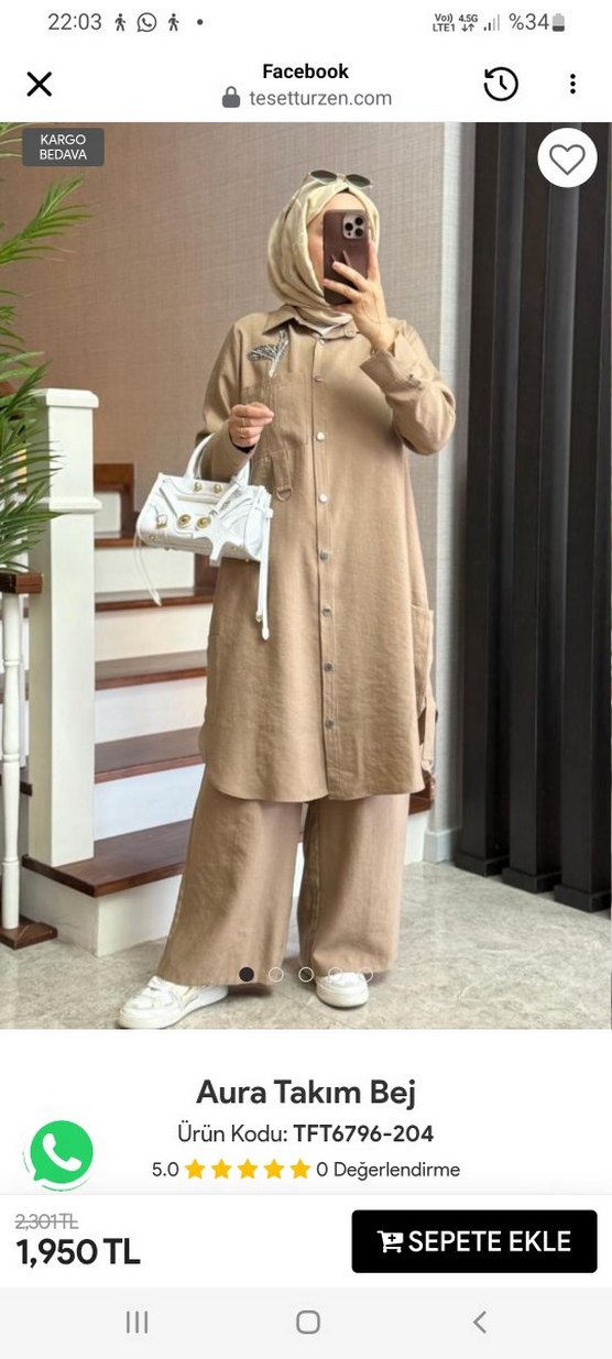 Düğmeli Bej Kadın Tunik takım - Görsel 2