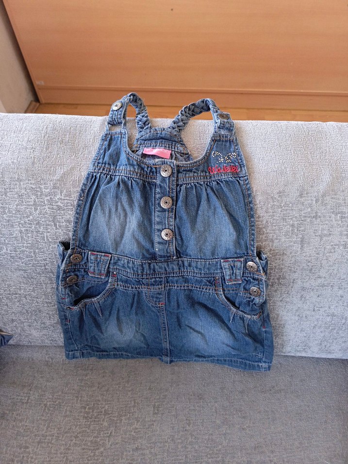 Kız Çocuk Kot Elbise - Nakışlı, Askılı - Görsel 2