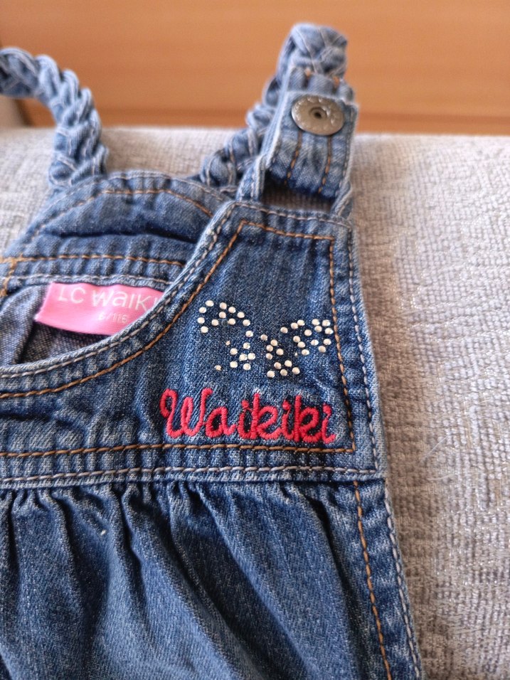 Kız Çocuk Kot Elbise - Nakışlı, Askılı - Görsel 5