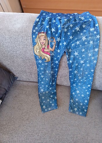 Kız Çocuk Renkli Baskılı Denim Tayt - Görsel 2