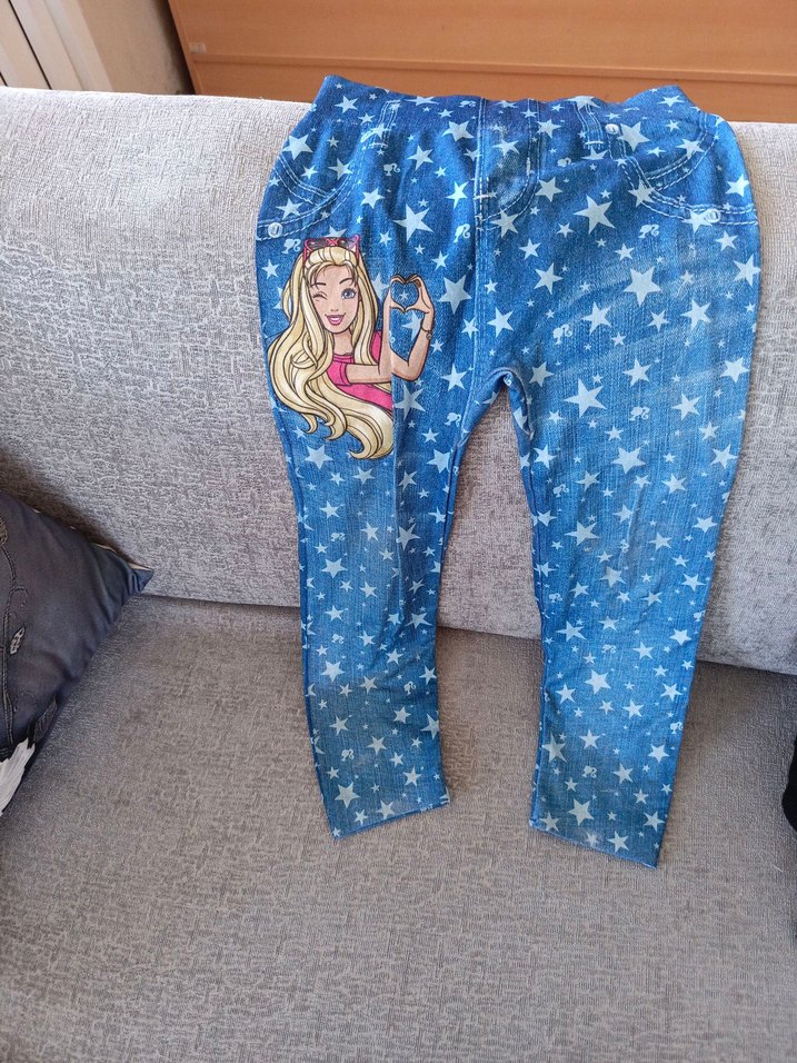 Kız Çocuk Renkli Baskılı Denim Tayt - Görsel 2