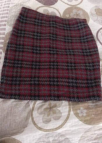 Bordo Ekoseli Örgü Mini Etek - Görsel 3