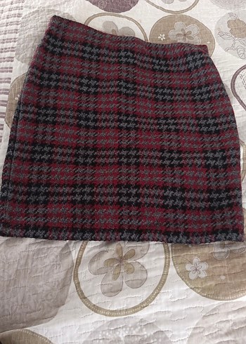 Bordo Ekoseli Örgü Mini Etek - Görsel 2