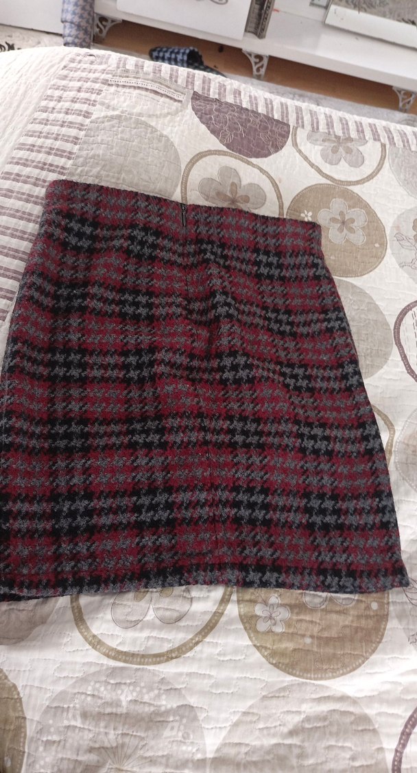 Bordo Ekoseli Örgü Mini Etek - Görsel 4