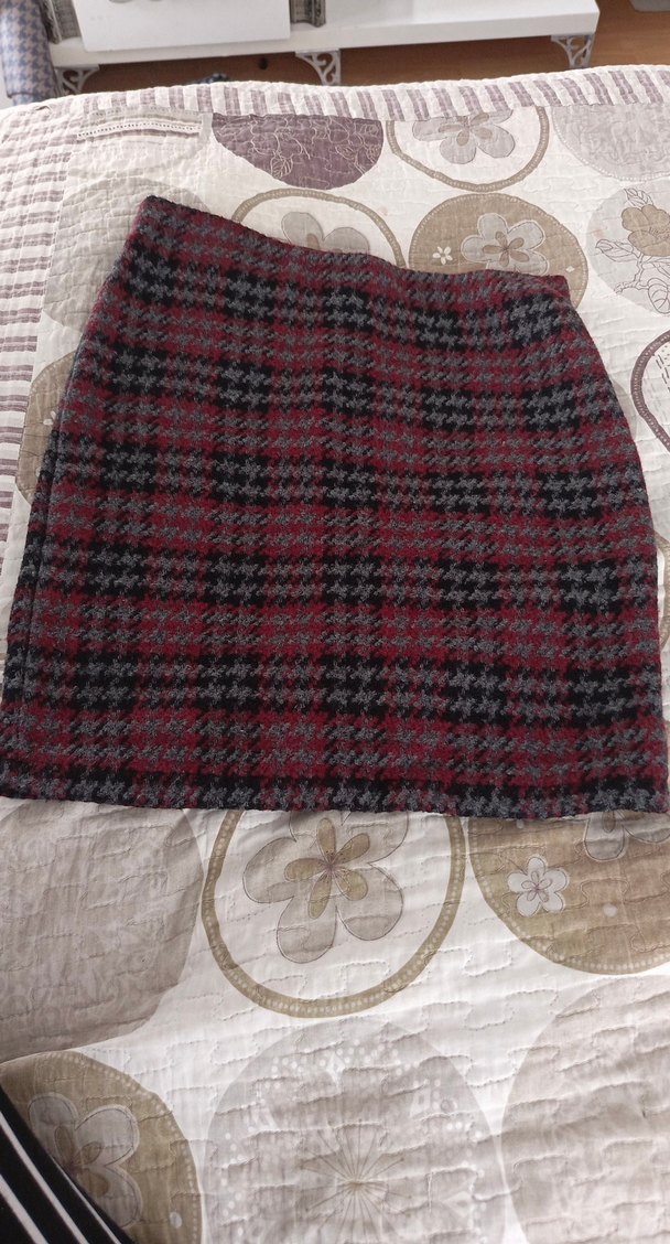 Bordo Ekoseli Örgü Mini Etek - Görsel 3