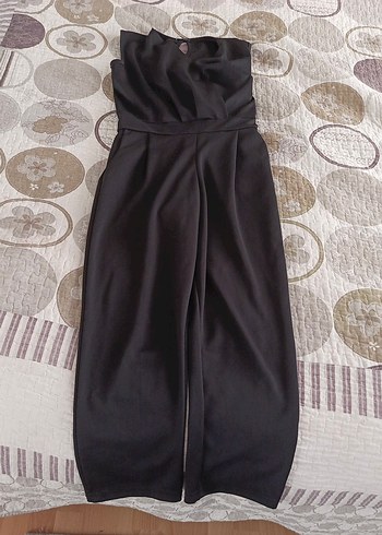 Kadın Siyah Drapeli Straplez Uzun Tulum - Görsel 2