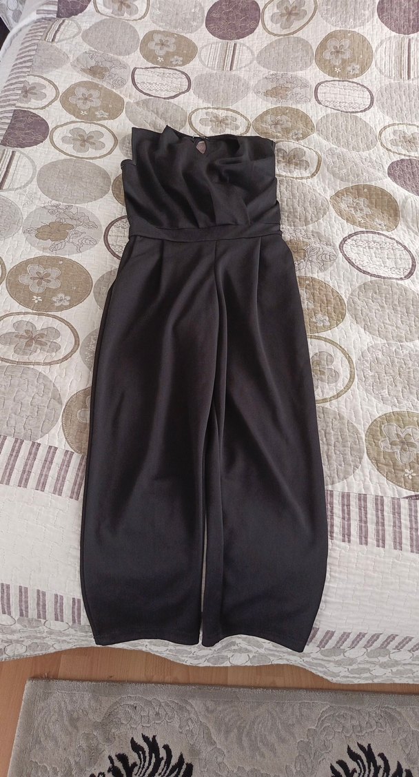 Kadın Siyah Drapeli Straplez Uzun Tulum - Görsel 2