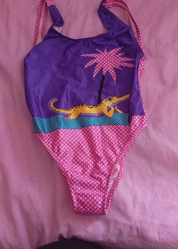 Renkli Desenli Mor Kız Çocuk Mayo - Görsel 2