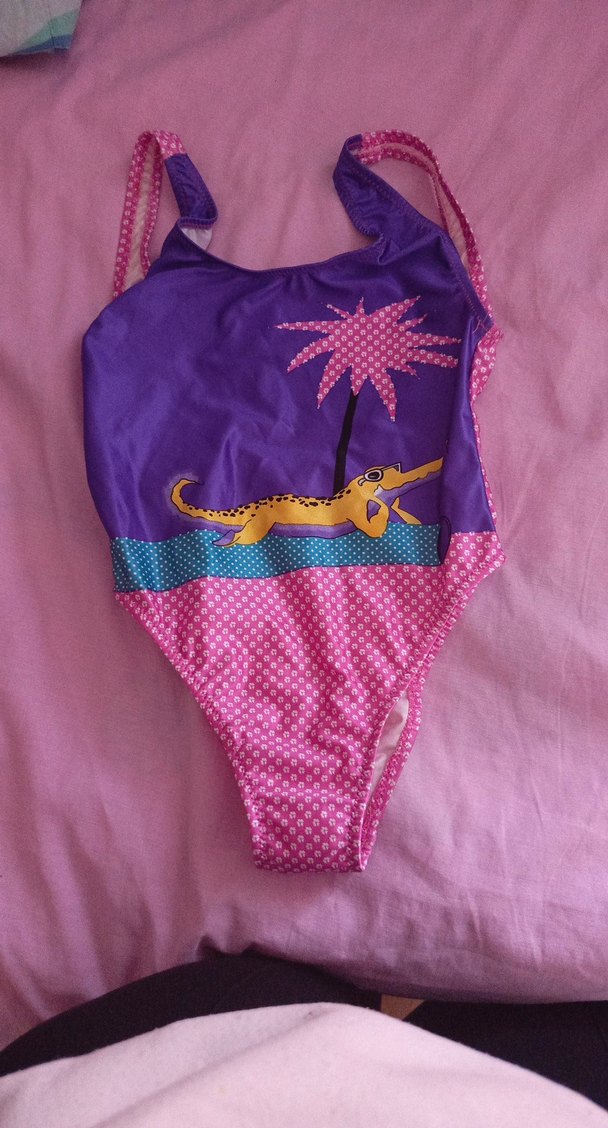 Renkli Desenli Mor Kız Çocuk Mayo - Görsel 2