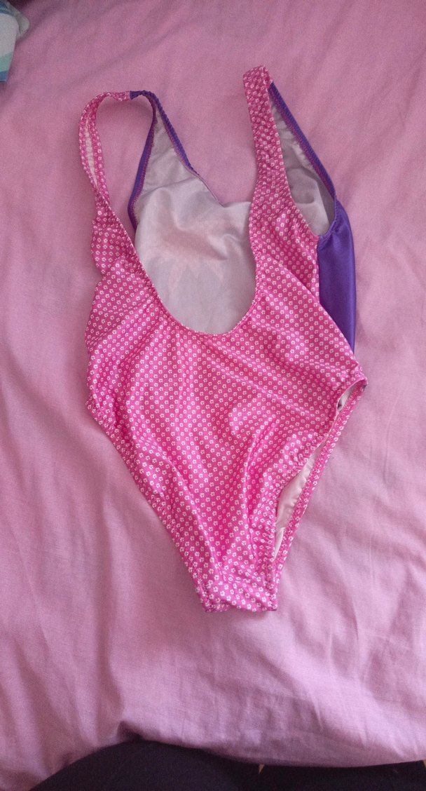 Renkli Desenli Mor Kız Çocuk Mayo - Görsel 3