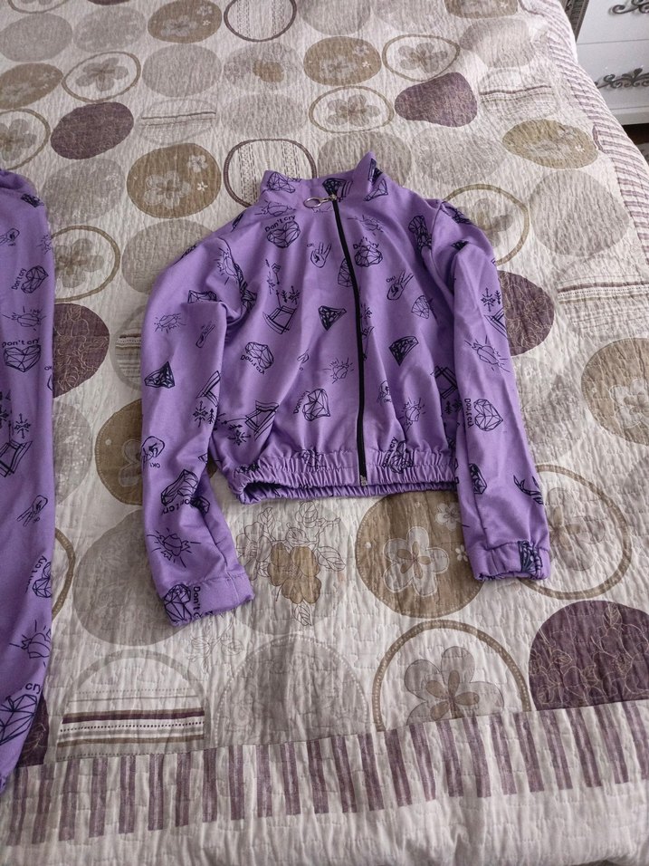 Lila Bağcıklı Rahat Kesim Kadın Eşofman - Görsel 4