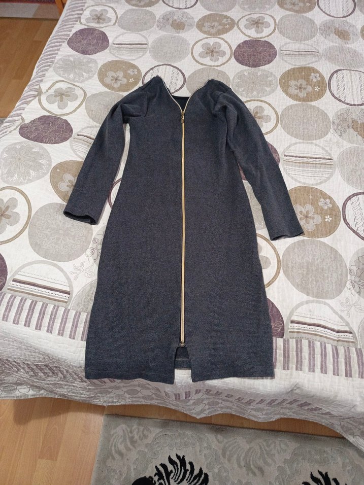 Gri Fermuarlı Uzun elbise - Görsel 2