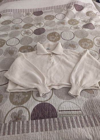 Bej Kadın Triko Yakalı Kazak - Görsel 2