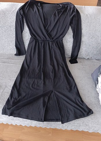 Uzun Siyah V Yakalı Kadın Elbise - Görsel 3