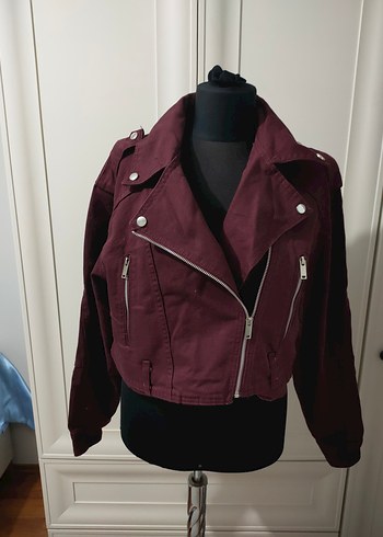 Bordo Kadın Biker Ceket