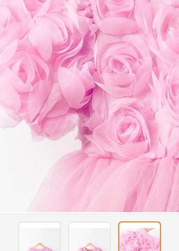 Kız Çocuk Pembe Çiçekli Kısa Kollu abiye Elbise doğumgünü - Görsel 3