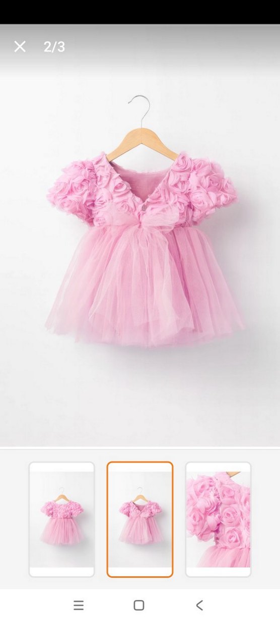 Kız Çocuk Pembe Çiçekli Kısa Kollu abiye Elbise doğumgünü - Görsel 2