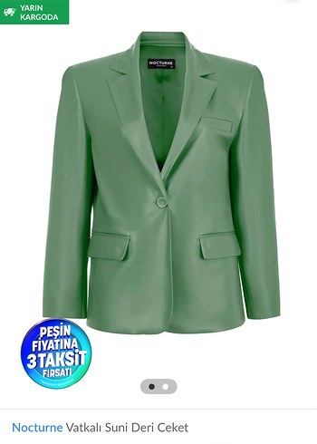 Nocturne Yeşil Deri Blazer Ceket - Görsel 5