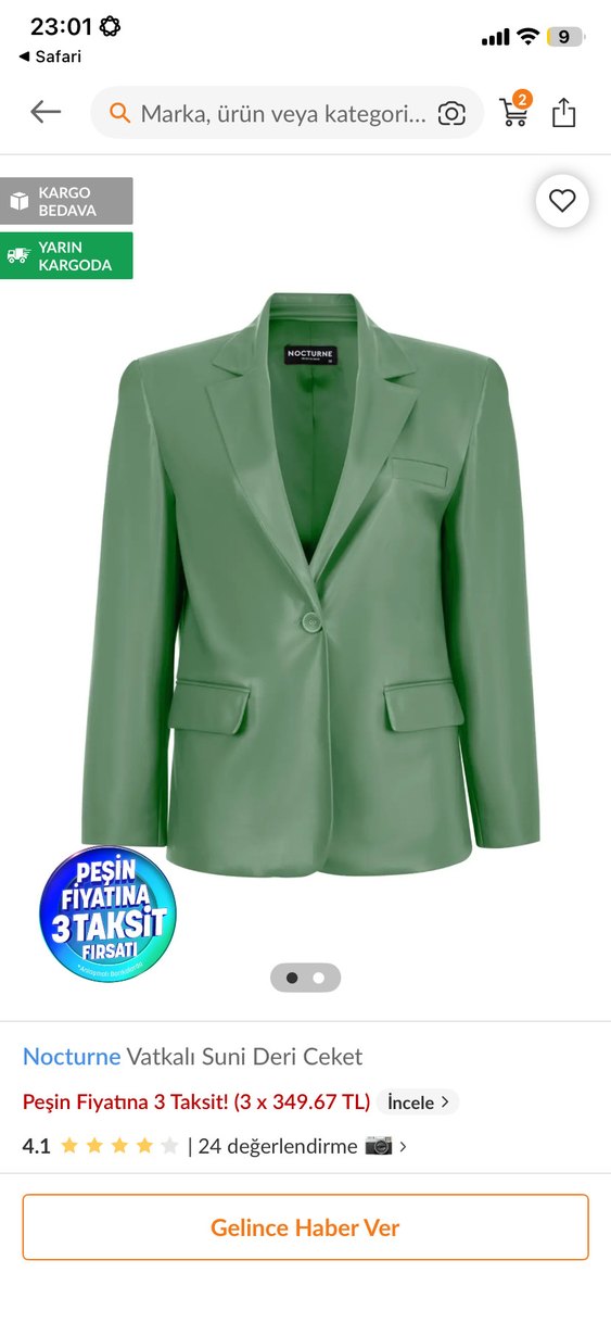 Nocturne Yeşil Deri Blazer Ceket - Görsel 5