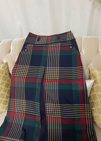 Düğmeli Ekoseli Uzun Etek - Görsel 3