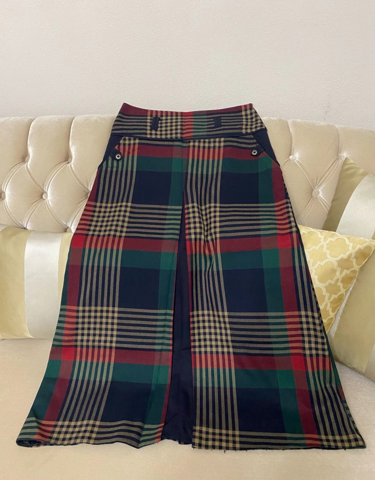 Düğmeli Ekoseli Uzun Etek - Görsel 2