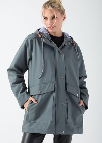 Gri Düğmeli Midi Kadın Yağmurluk - Görsel 2