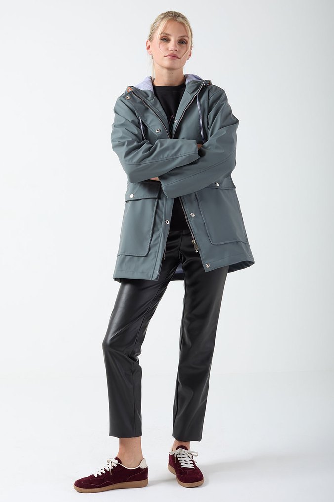 Gri Düğmeli Midi Kadın Yağmurluk - Görsel 3