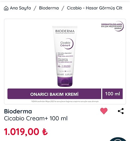 Bioderma Cicabio Cream+ 100 ml nemlendirici