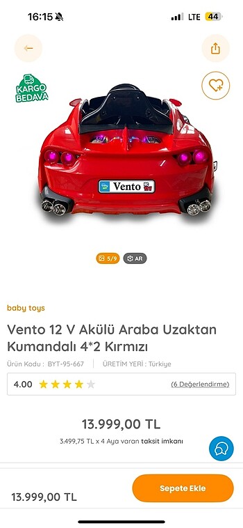 Beden Vento akülü araba