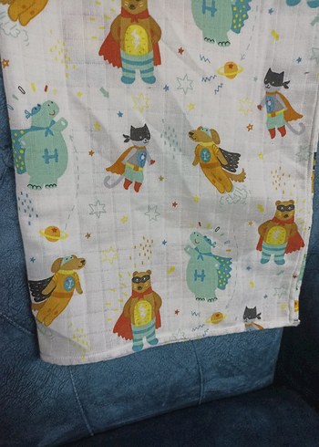 Renkli Pamuklu Küçük Süper Kahramanlar Müslin Örtü - Görsel 7