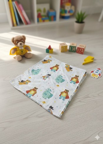 Renkli Pamuklu Küçük Süper Kahramanlar Müslin Örtü - Görsel 2