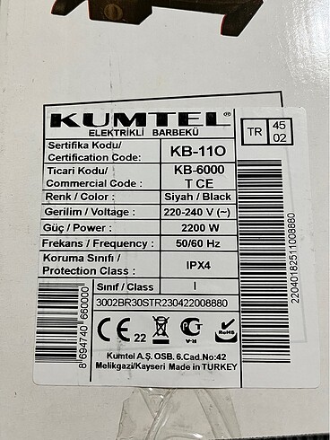 Kumtel Elektirikli ızgara barbekü