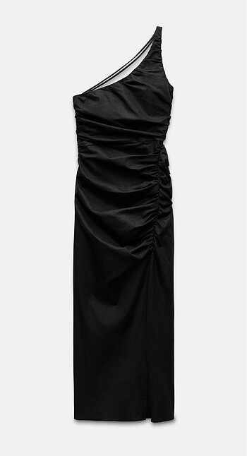 Zara Zara Keten Asimetrik Midi elbise