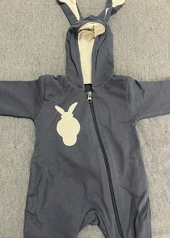 Gri Fermuarlı Bebek Tulumu Kulaklı Kapüşonlu - Görsel 2