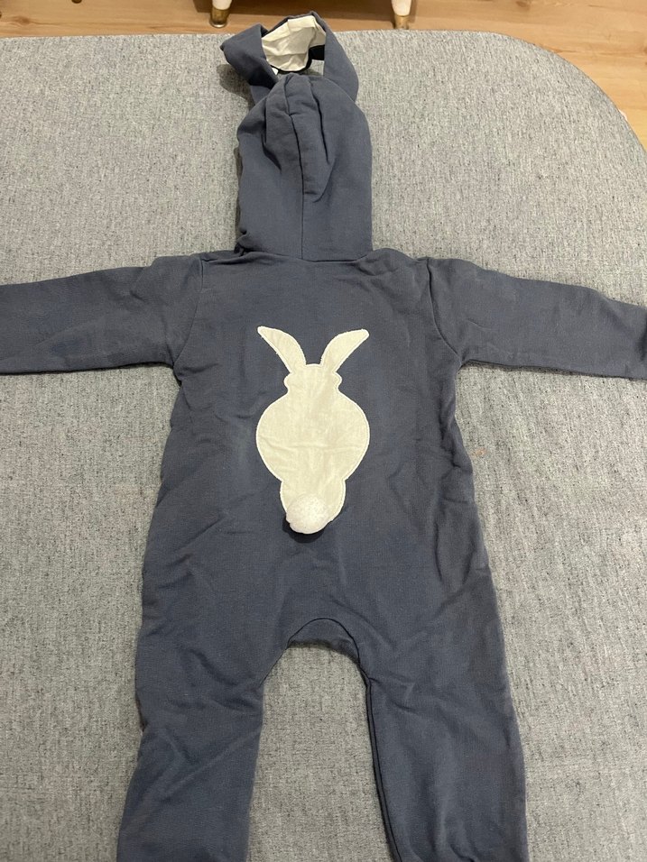 Gri Fermuarlı Bebek Tulumu Kulaklı Kapüşonlu - Görsel 3