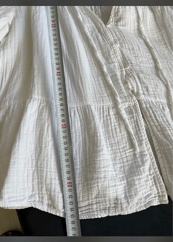 Bohem V Yakalı Beyaz Keten Kadın Gömlek - Görsel 9