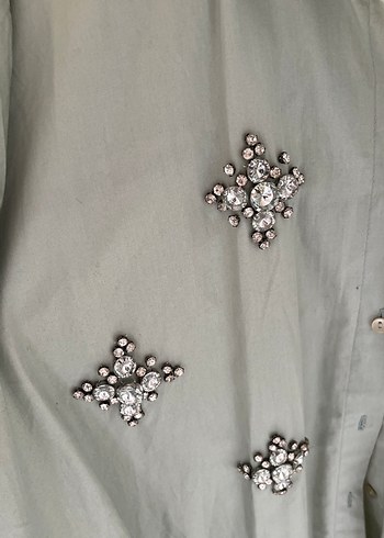 Yeşil Nakışlı Uzun Kollu Keten Kadın Gömlek - Görsel 6