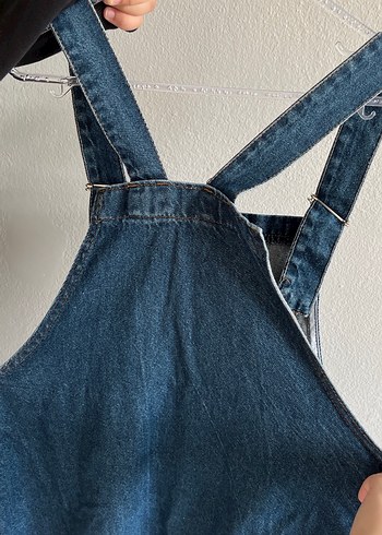 Kadın Koyu Mavi Denim Midi Kısa Salopet - Görsel 8