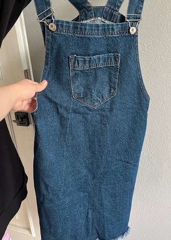 Kadın Koyu Mavi Denim Midi Kısa Salopet - Görsel 6
