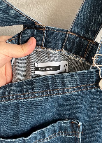 Kadın Koyu Mavi Denim Midi Kısa Salopet - Görsel 4