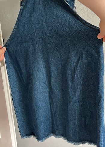 Kadın Koyu Mavi Denim Midi Kısa Salopet - Görsel 7