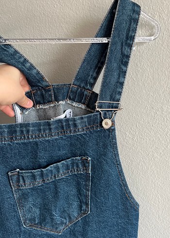 Kadın Koyu Mavi Denim Midi Kısa Salopet - Görsel 5